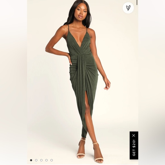 Lulus Dresses & Skirts - Lulu’s Dreamy Date Dark Green Surplice Midi Dress